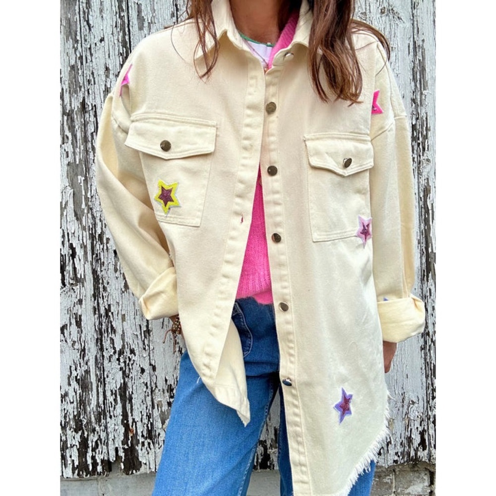 Fantastic Fawn Lightweight Jacket with Pink/Purple/Yellow sequin Stars